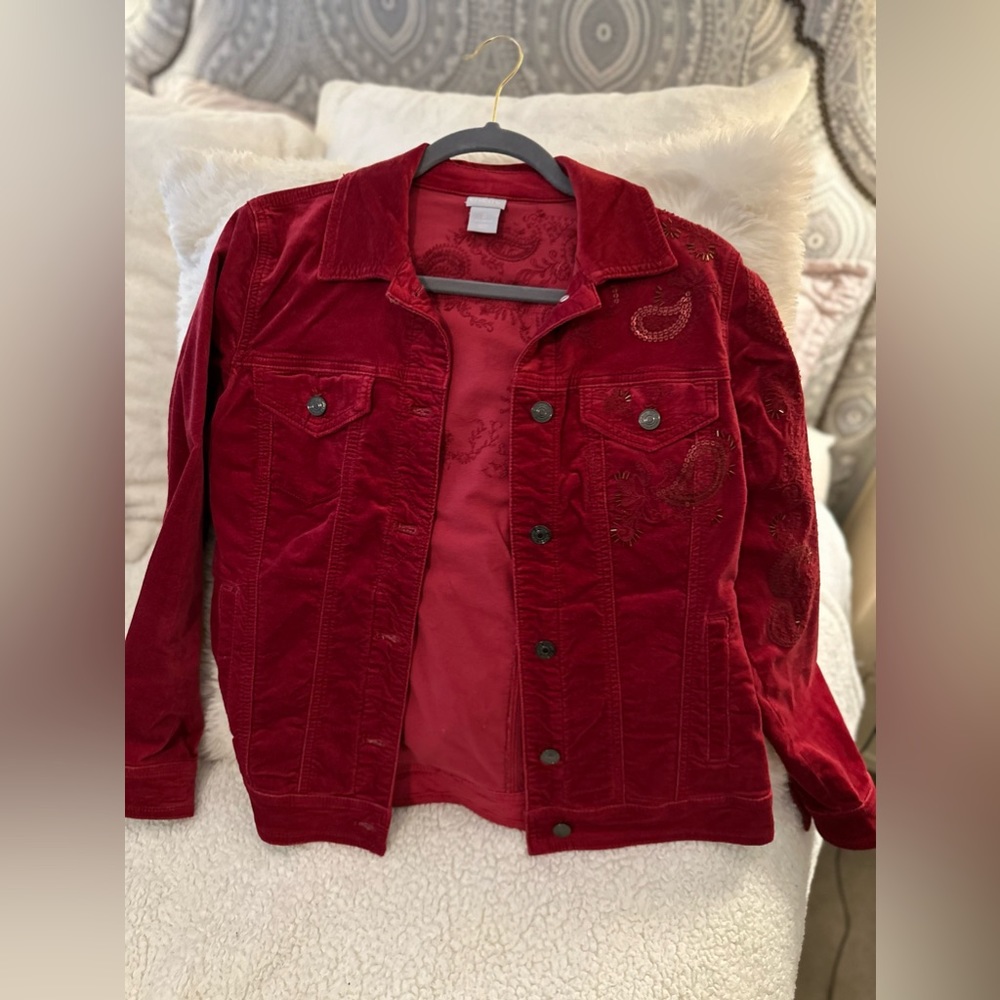 Chico's Cherry Red Embellished Velveteen Jack Size 0 (4-6)